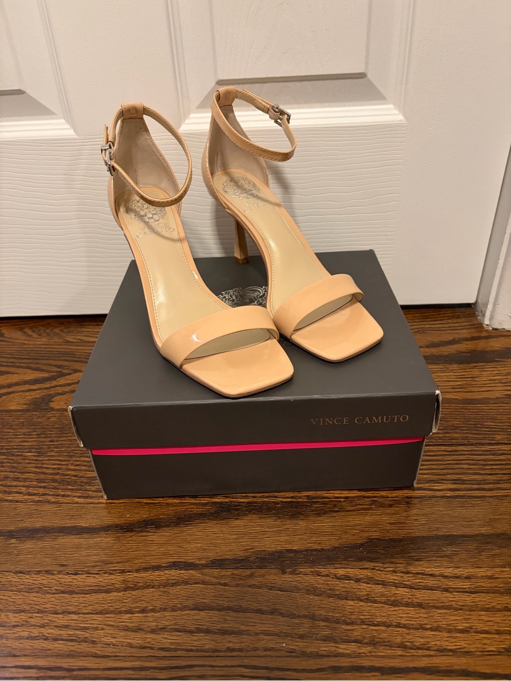 Vince Camuto Enella Nude Patent Ankle Strap Heels 7.5